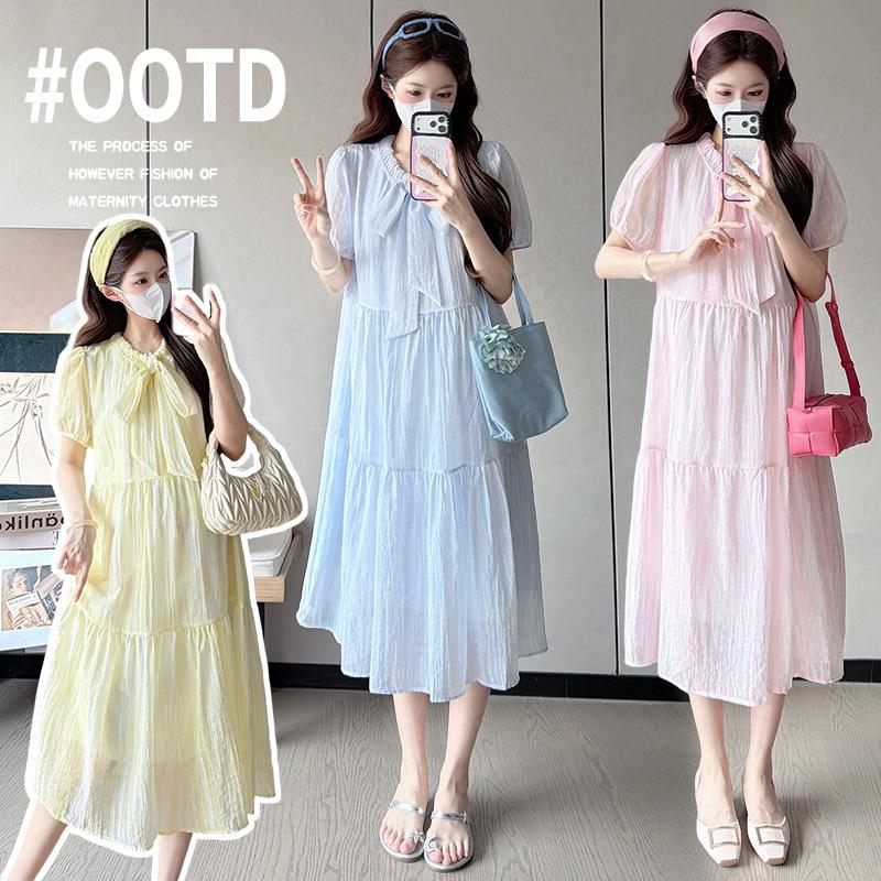 

Summer Maternity Lace-up French Long Dress - Trendy and Fresh Fashion for Moms XL синій