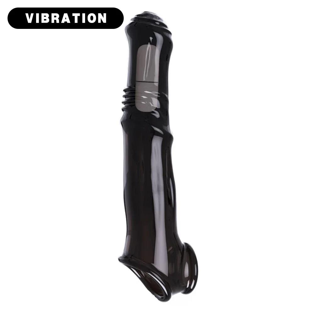 Penis Extender Sleeve Adult Sexy Cock Ring Reusable Condom Delayed Ejaculation Couples Chastity Cage Penis Sex Toys for Men