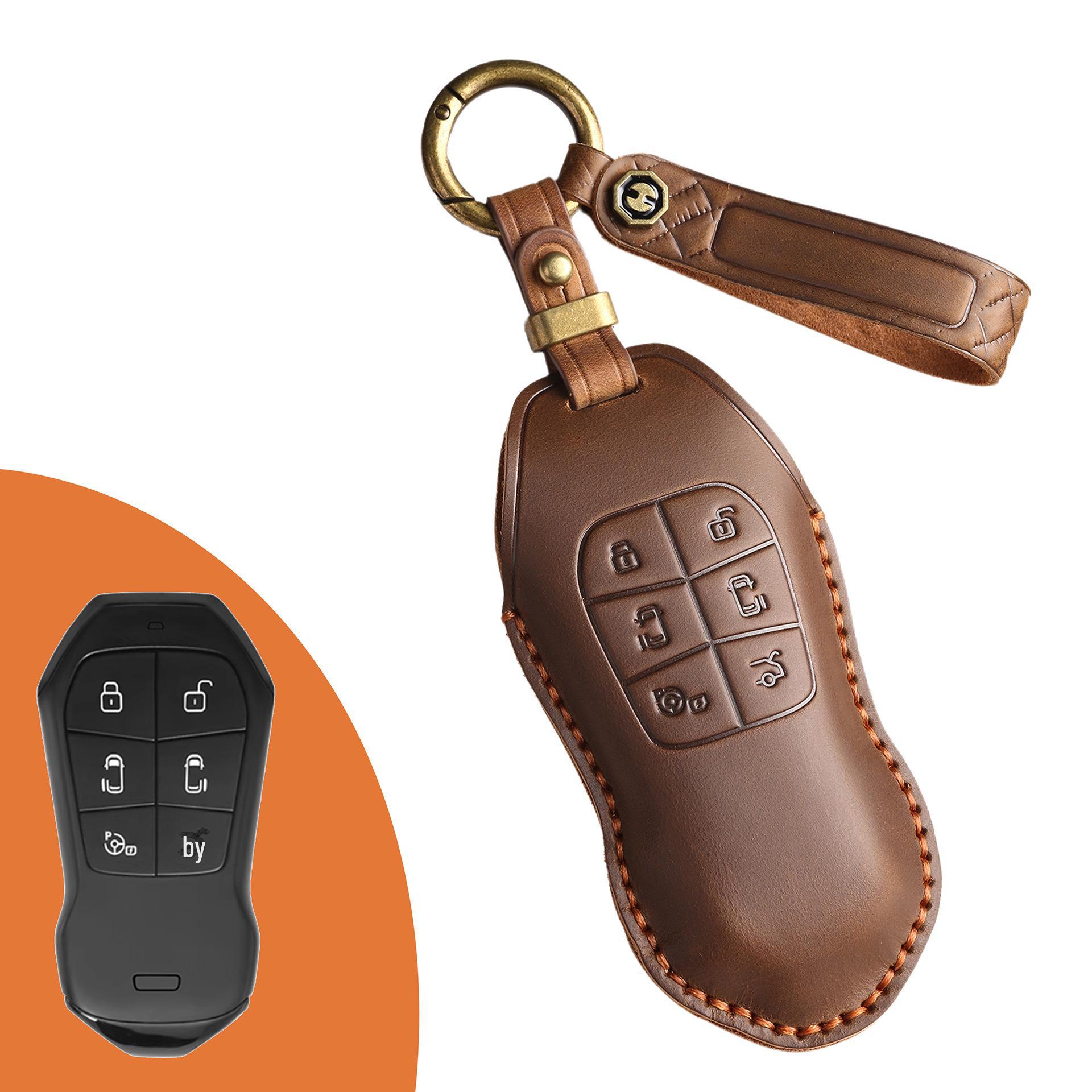 

Винтажный кожаный чехол для ключа Xiaopeng X9 - защитный чехол для автомобильного пульта дистанционного управления ручной работы с пряжкой коричневый