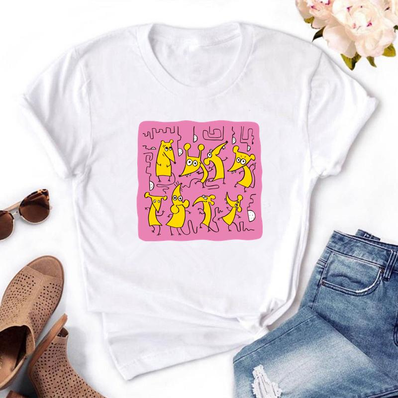 Kawaii Cartoons Graphic Print Women T-Shirts Plus Size 5 Colors Choose Short Sleeve O-Neck Tops Tees