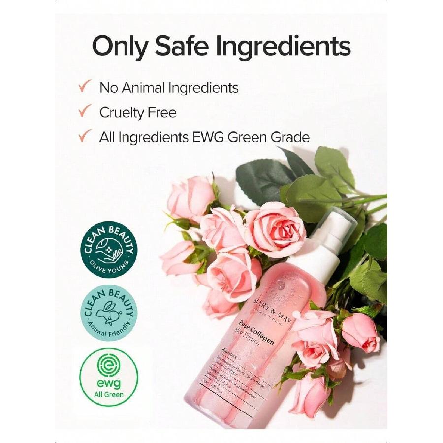 Mary&May Rose Collagen Mist Serum 100ml - Double Layer Essence Face Spray -  Anti-Aging And Glowing Skin With Damask Rose Water And Plant-Based Oils