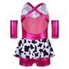 Girls Cowgirl Costume for Cosplay Party Metallic Gloss Cross Back Straps Fringed Dress with Built-in Shorts