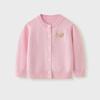 Korean Style Girls' Bear Embroidered Cotton Sweater Cardigan for Spring & Autumn