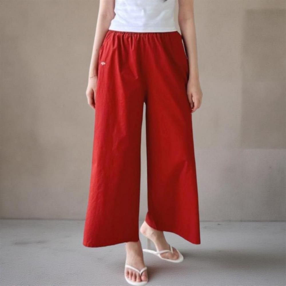 New Arrivals Open Run Women 100 Cotton Embroidery Design Wide Leg Pants