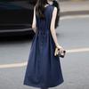 Navava Casual Waist Belt Shirring Round Neck Sleeveless Dress No980