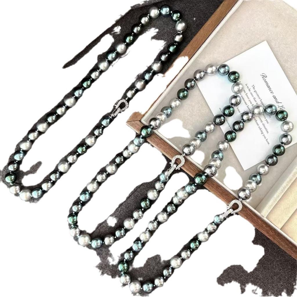 Vintage Autumn And Winter Morandi Malachite Green Highlight High Quality Mixed Color Artificial Pearl Clavicle Chain Necklace