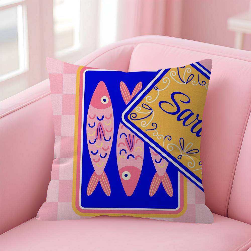 Anime Sardines Art  Pillow Cushion Cover Pillowcase Living Room Sofa Home Decor Customized