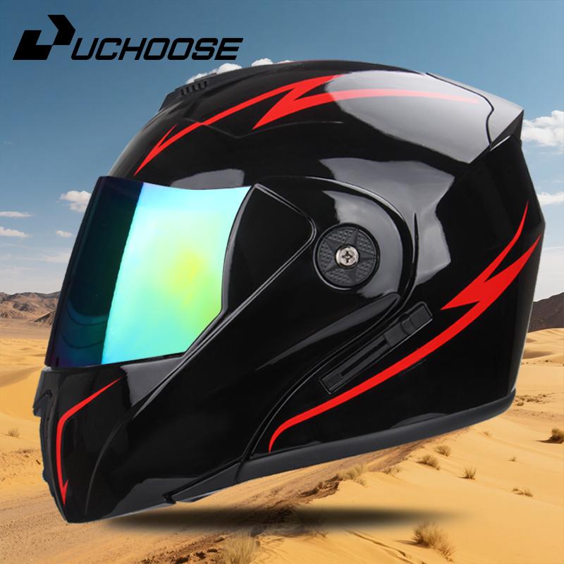UCHOOSE New Motorcycle Helmet Full Face Racing with Double Sun Visor Women Man Flip Up Double Lens DOT