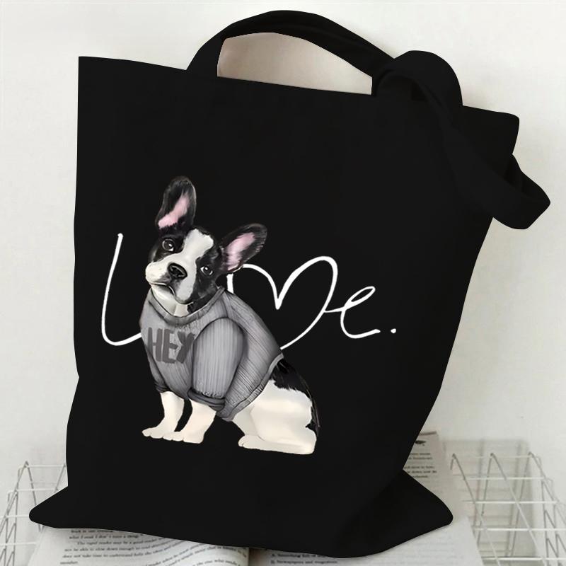 Cartoon Beagle Dog Print Canvas Tote Bag Fashion Animal Shoulder Shopping Bag for Men Women Teens
