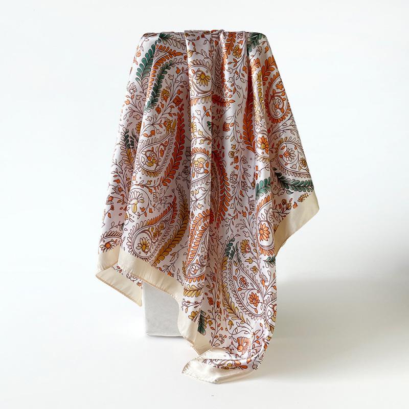 New 90-colour Satin Paisley and Cashew Flower Print Square Scarf, Headscarf or Decorative Scarf