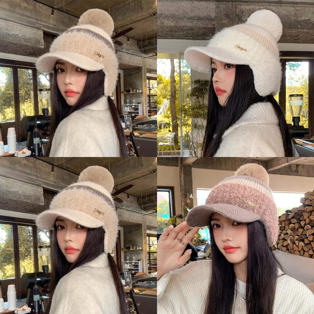 Wool Blend Knit Cap Women Winter Thick Warm Earmuff Newsboy Style For Daily Wear