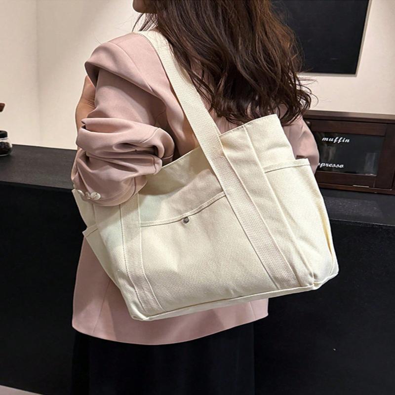 Ladies' Multi Pocket Handbag with Canvas Strap and Handle Bag, Large Capacity Wallet, Reusable Handbag