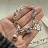 100% Solid 925 Sterling Silver Metal Bracelet for Women Men Vintage Heart Letters Handmade Simple Birthday Gift