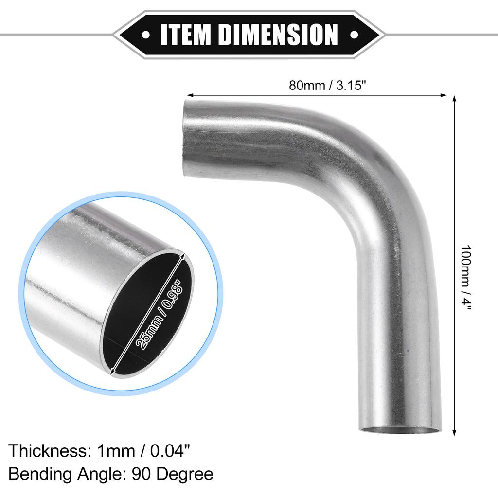 UXCELL 2 Stück 19mm 25mm 32mm 38mm 63mm 90° Bogen Winkelrohr Schlauchrohr DIY Auspuffrohr Lufteinlassrohr für Auto 304 Edelstahl