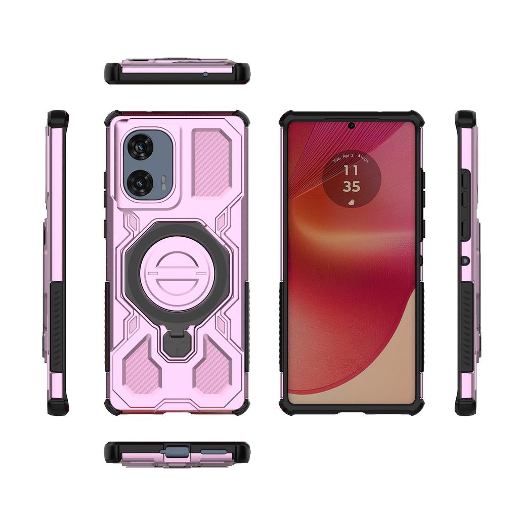 For Motorola Edge 50 Fusion 5G Magnetic Case Rotating Metal Kickstand PC + TPU Phone Back Cover
