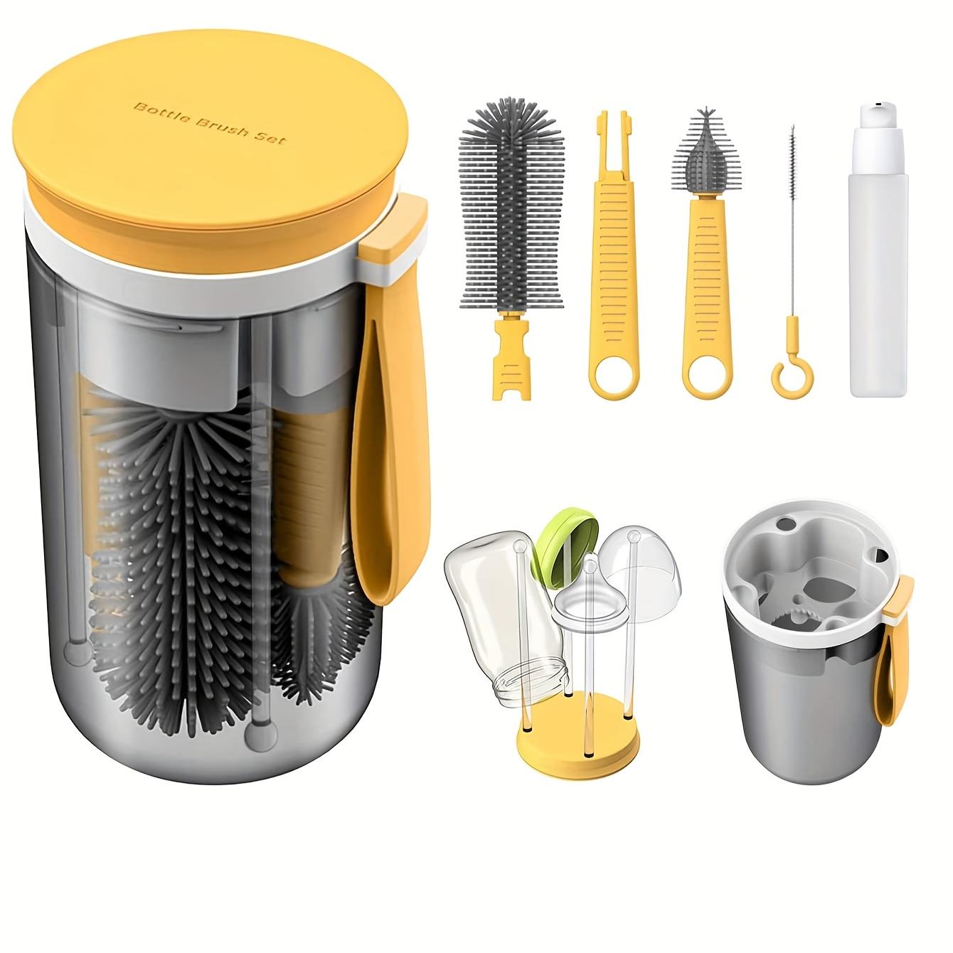 

Portable Bottle Brush Set, ABS Material, Silicone Brushes, Travel-Friendly Cleaning Kit for Ages 14+ жовтий