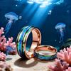 Men Rose Gold Color Stainless Steel Rings, Inlay Blue Opal Abalone Shell Rings For Men Women, Wedding Band Jewelry Gifts
