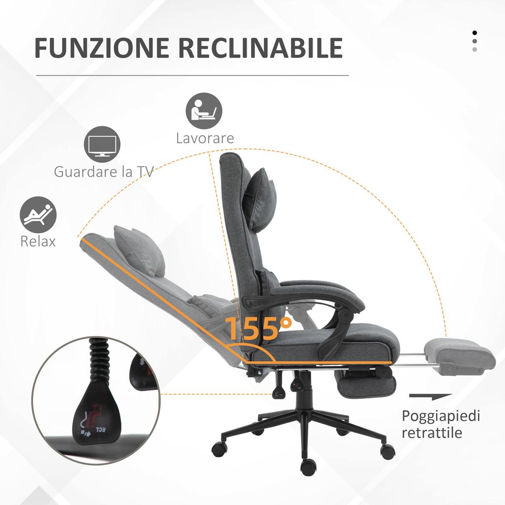 Ergonomic Office Chair with Adjustable Height, Armrests and Footrest, 66x70x115-123 cm, Grey