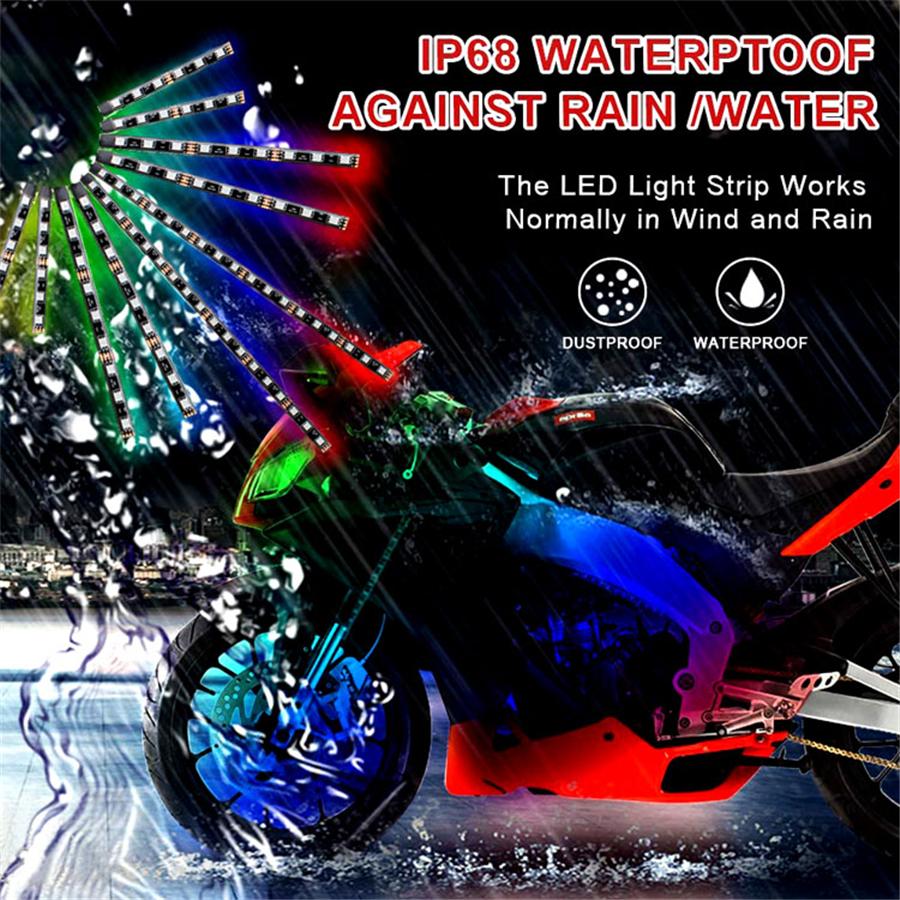 12pcs 108LED Motorcycle ATV RGB LED Neon Under Glow Strip Light Kit Remote Control
