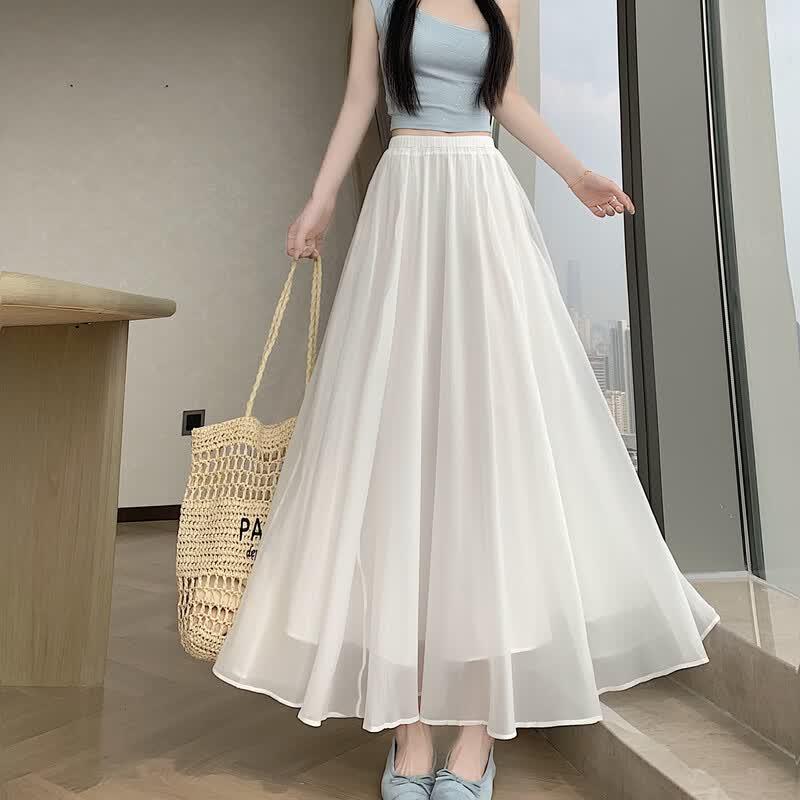 Women s Elastic Waist Textured Pleated A-Line Midi Skirt L