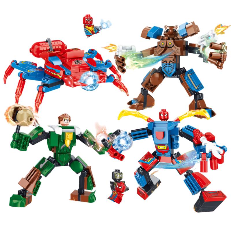 Blind Box Mini Marvel Building Blocks Figures Big Goblin Spiderman Iron Man Venom Captain Hawk Deadpool Technic Armor Gift Toys