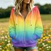 Women's Gradient Print Hooded Jacket with and Pockets for Casual