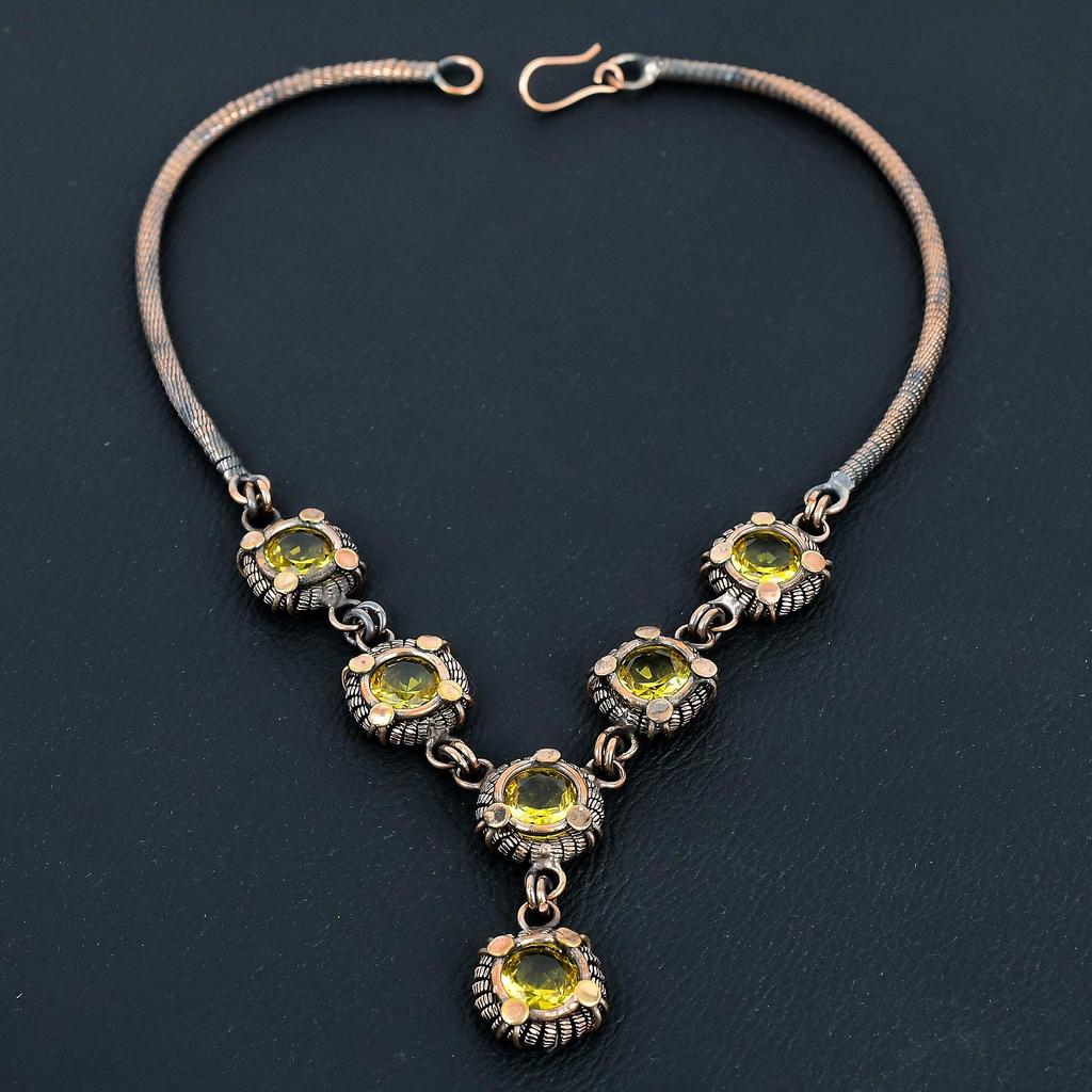 Lemon Topaz Designer Necklace, 999 Copper Wire Wrapped Necklace, Adjustable Chain Necklace, Handmade Necklace For Memorial Day