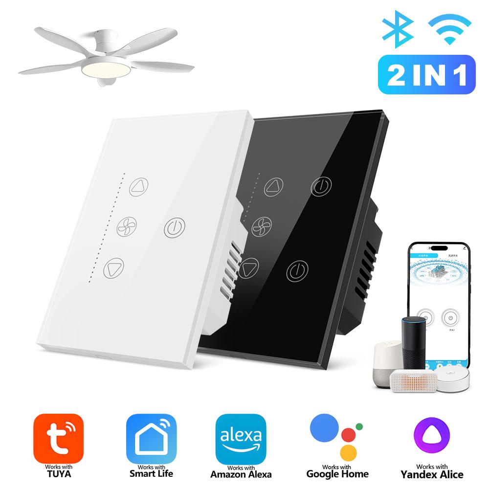 US Smart Touch Glass Panel Wall Switch for Fan Lights WiFi & Zigbee Wireless Control Via Smart Life App for Home Use