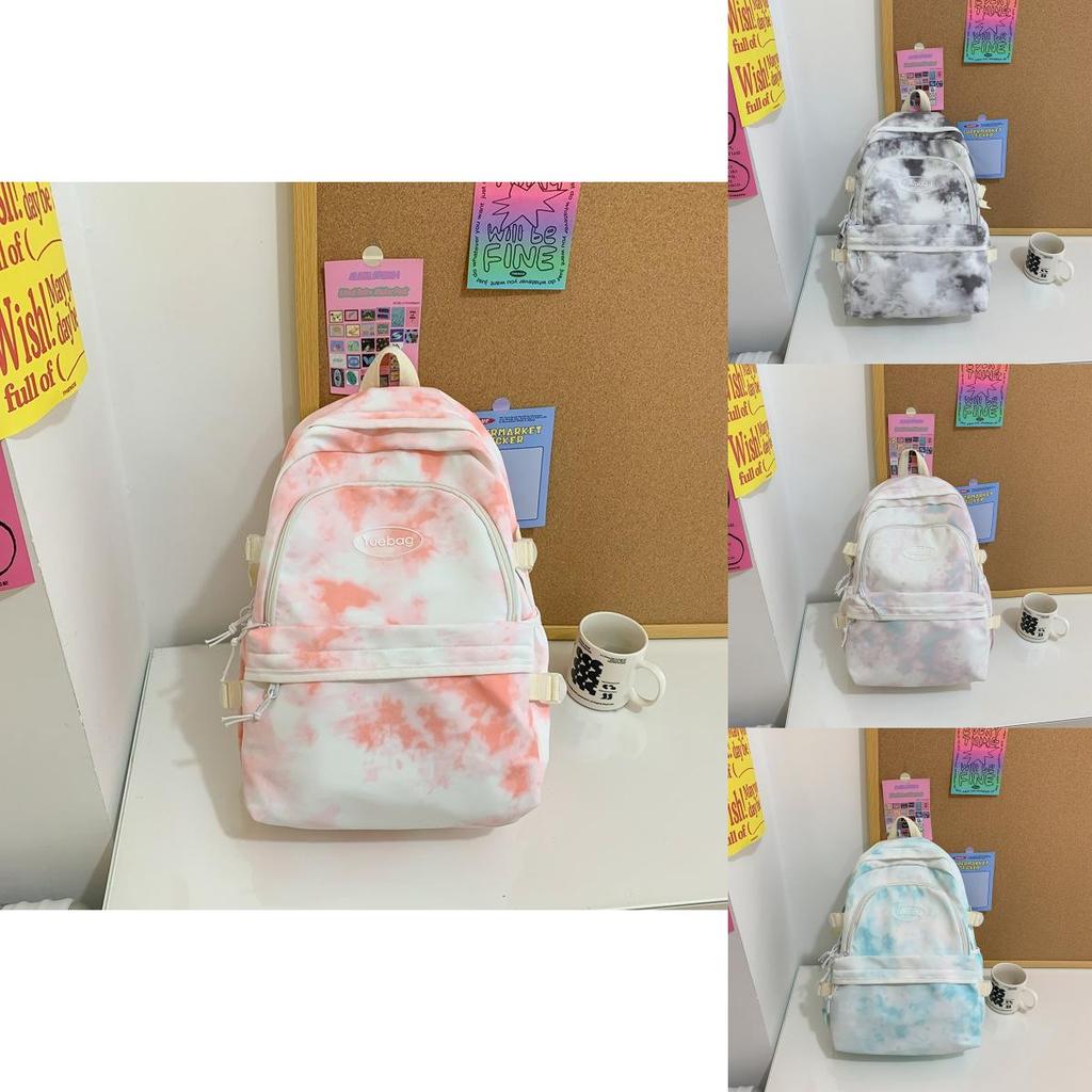 Fashionable Letter Decoration Tie Dye Pattern Student Casual Backpack For Campus Daily Use