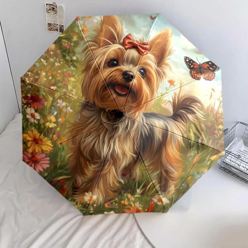 

Yorkshire Terrier on Grass pattern, automatic folding umbrella, portable and foldable design, 8 ribs, a Christmas or birthday gift.
