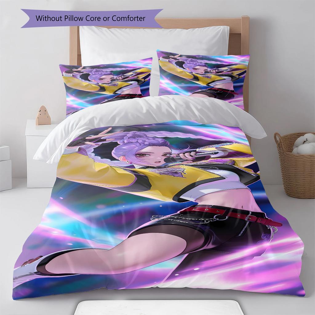 Biancheria da letto con motivo Demon Hunters Kpop, Set piumone Copripiumino Federa Regalo di Compleanno per la Casa (1 * copripiumino + 2 * federa, senza nucleo)