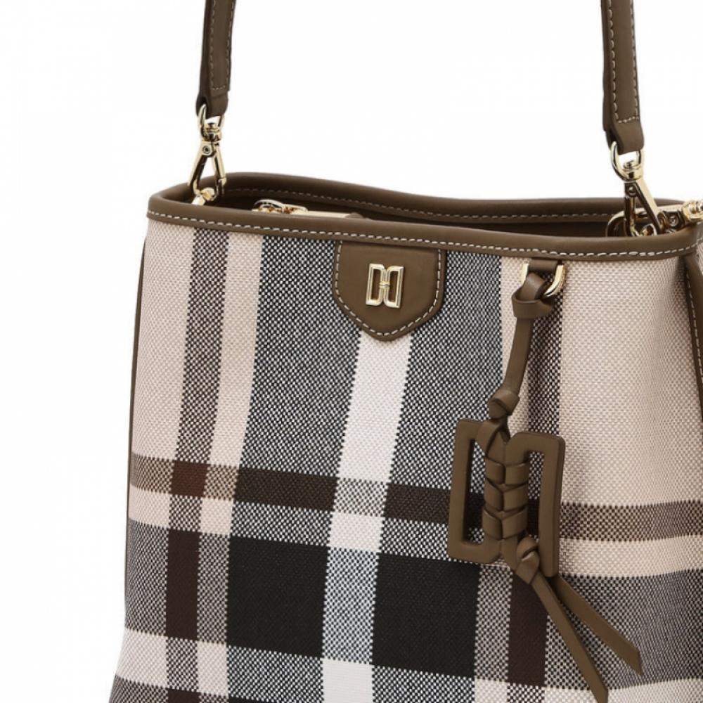Daks Beige Check Leather Shoulder Bag Dcba6e712i2