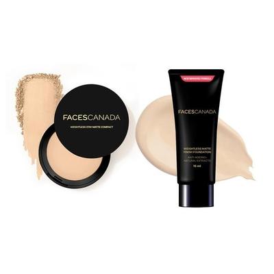 FACESCANADA Weightless Stay Matte Kompaktpuder Vitamin E & Sheabutter, LSF 20 Natural 02, 9 Gramm & Weightless Mattes Finish Foundation Mini 18 ml