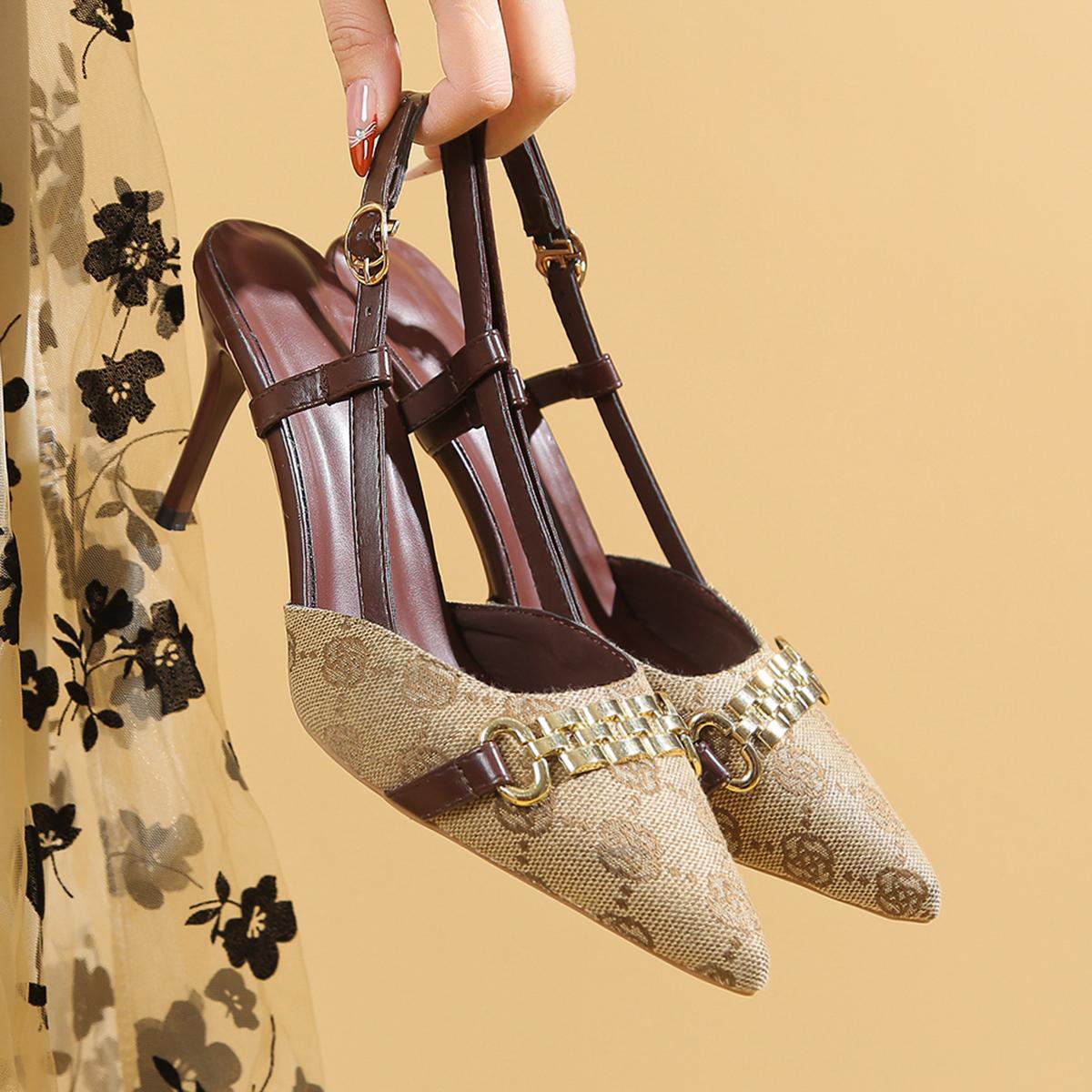 

Женские туфли-лодочки на высоком каблуке с острым носком, с декоративной пряжкой в виде металлической цепочки, модные, в стиле ретро, роскошные, прочные, нескользящие, размеры 34-42, шпильки 42
