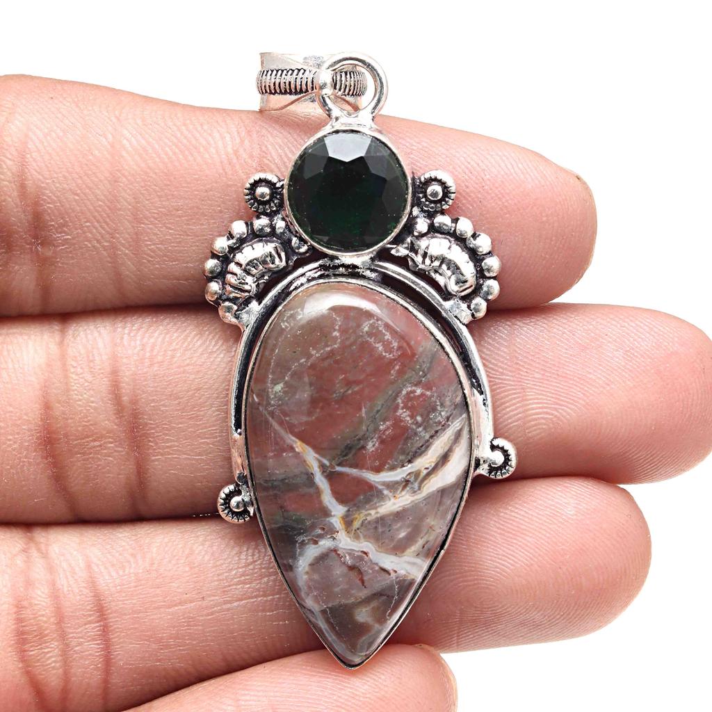 Pendant Designer Jasper Gemstone Handicraft Valentine'Day Silver Jewelry 2.5"