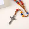 Catholic Colorful Flower Beads Rosary Necklace with Crosses Pendant Religious Chain for Prayer Jewelry and Daily Wear