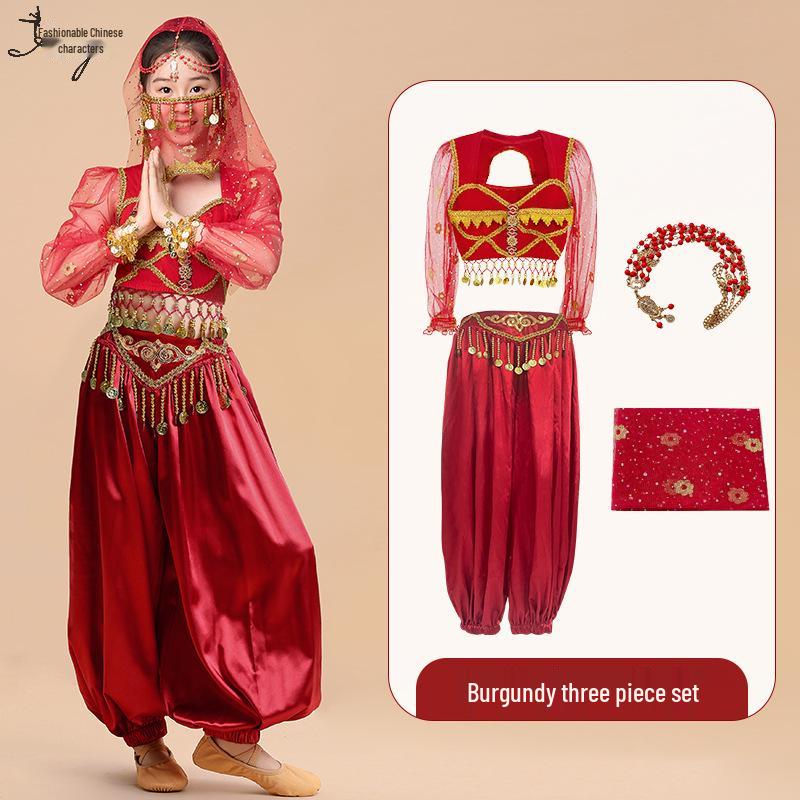 Kinder Indischer Jasmin Prinzessin Tanzkostüm - Ethnische Langarm Performance Outfit