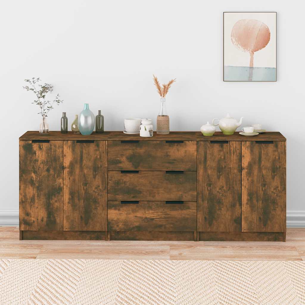 Vidaxl 3-Piece Chest of Drawers, Smoked Oak, Wood-Based Material