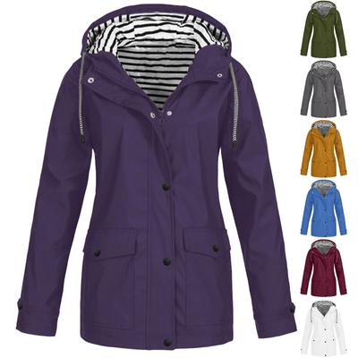 Women Solid Rain Jacket Outdoor Plus Waterproof Hooded Raincoat Windproof