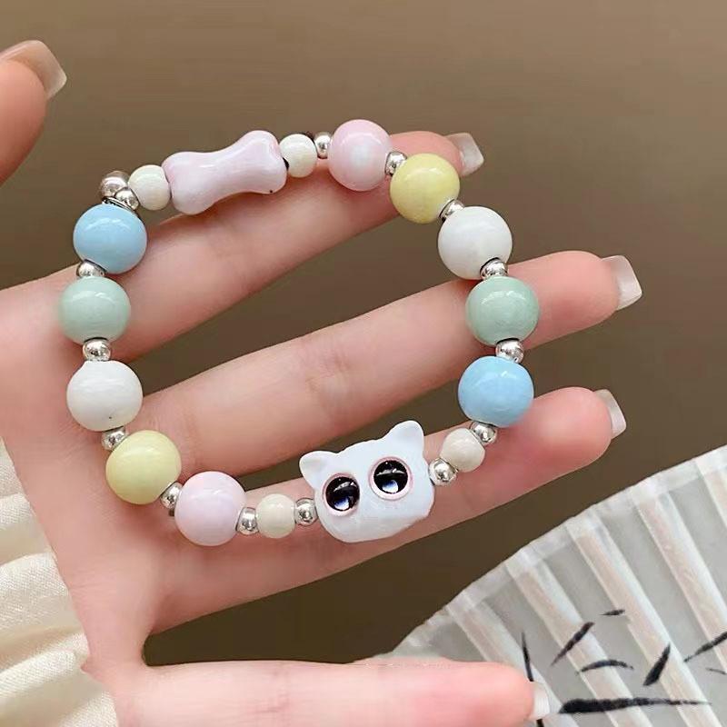 Ceramic Cat Bead Bracelet Adorable And Trendy Womens Geometric Hand Jewelry