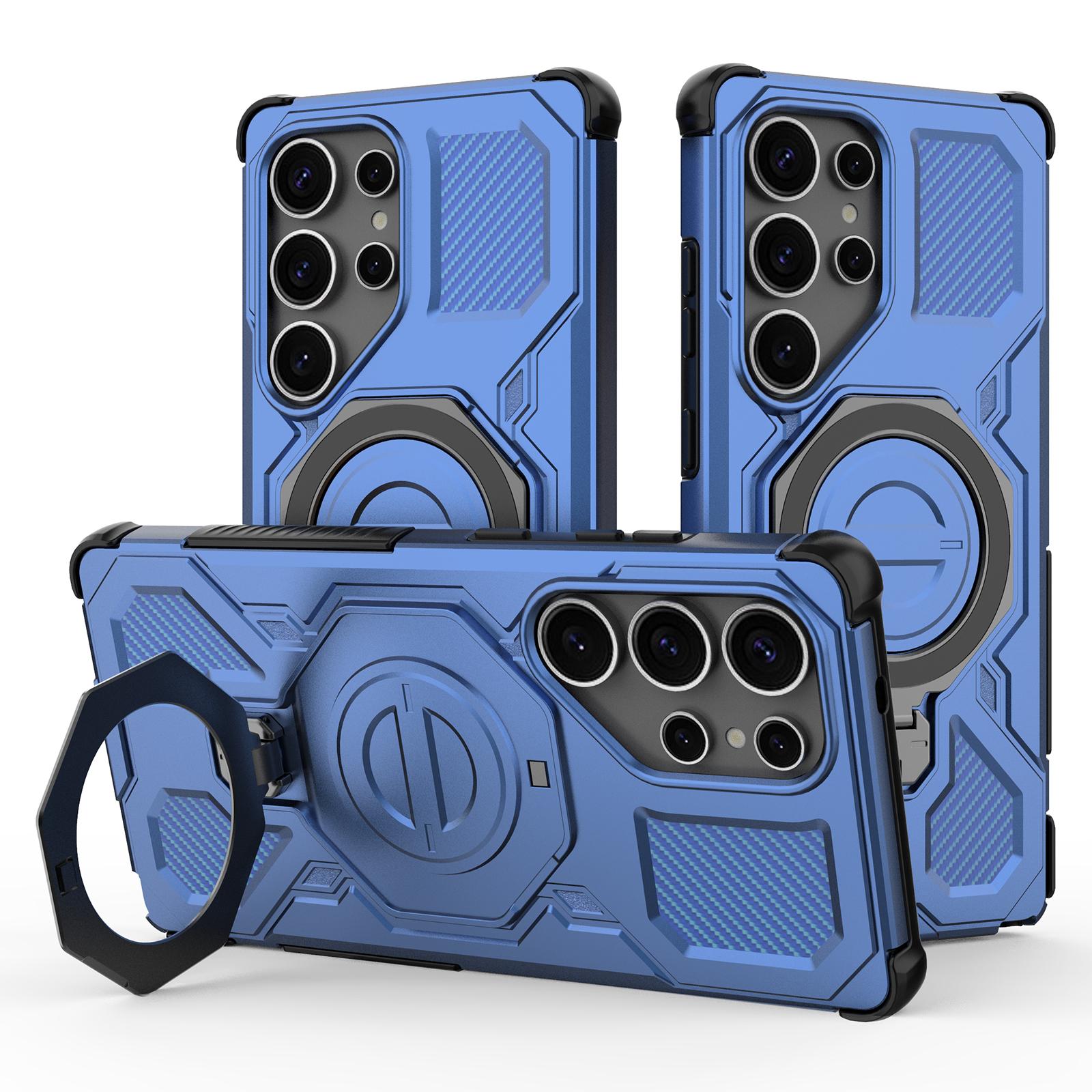 

Магнитный чехол для Samsung Galaxy S25 Ultra с вращающейся металлической подставкой, задняя крышка для телефона из ПК+ТПУ Dark Blue