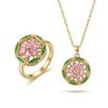 Women's Fashion Necklace & Bracelet Set: Flower Pendant, Diamond Bauhinia Earrings
