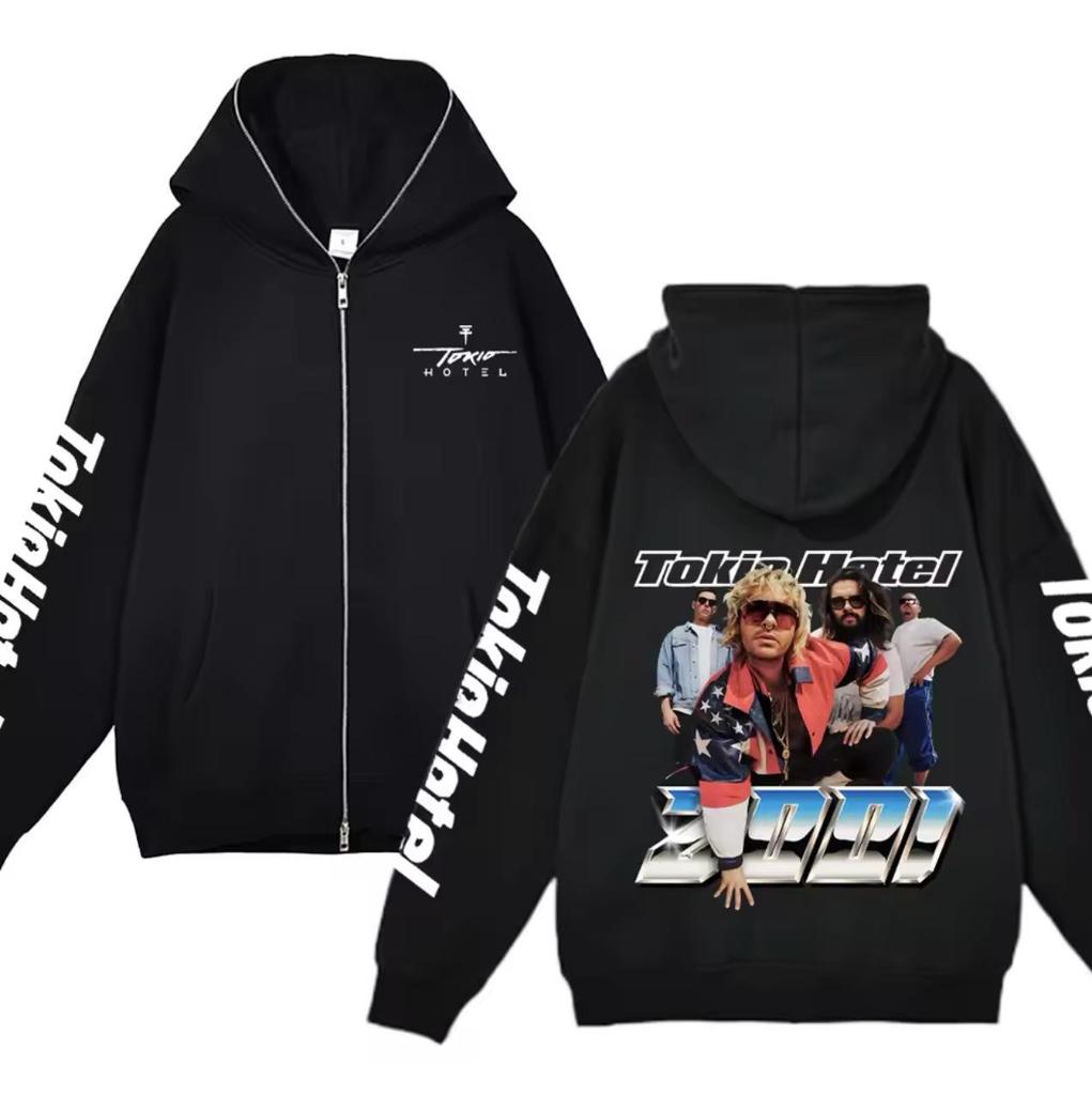 Tokio Hotel Bill Kaulitz Banda de Rock Y2K Jaqueta com Capuz e Zíper Completo