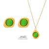 Contemporary Oval Emerald Pendant Set: Necklace & Earrings