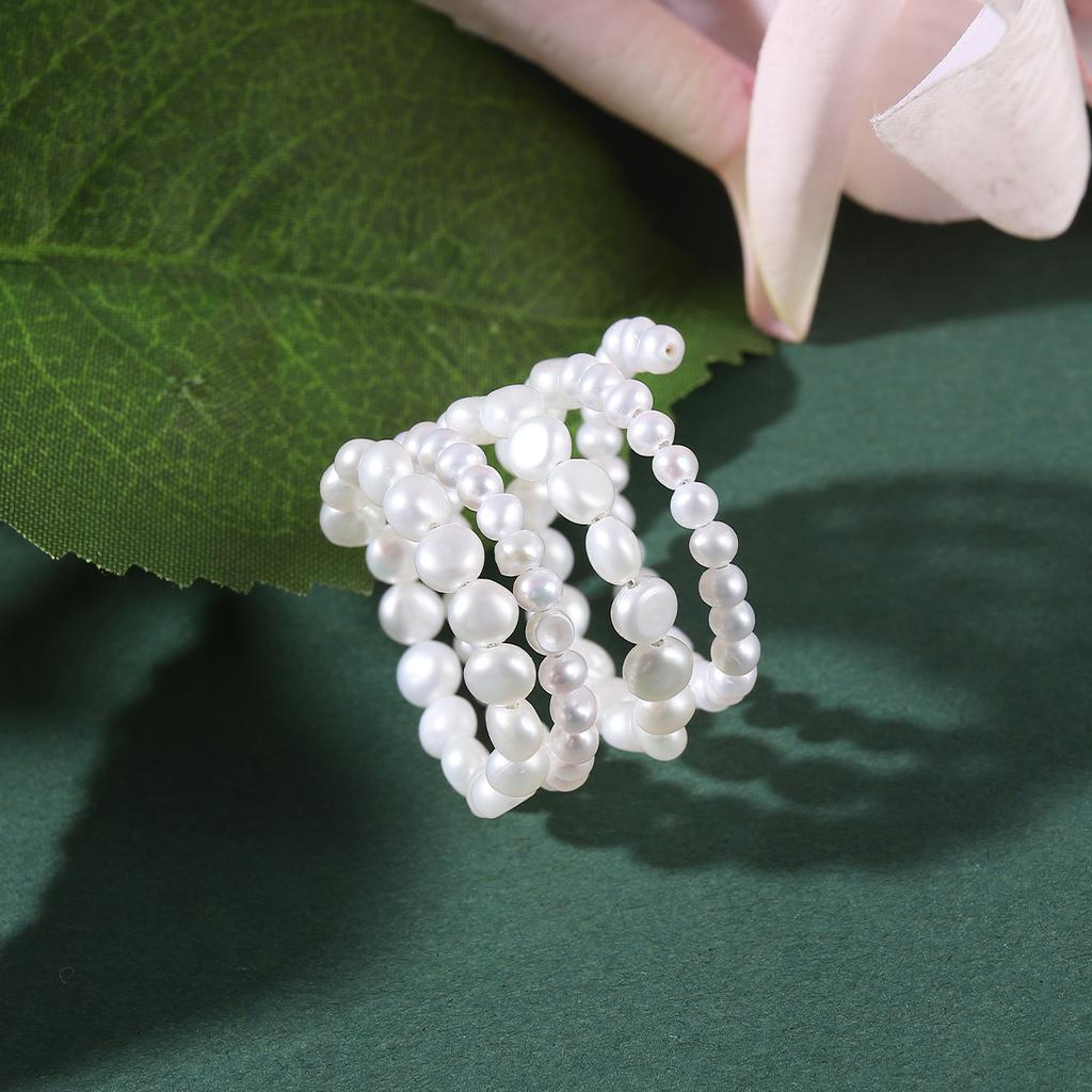 Freshwater Pearl Rings Stackable Elastic Finger Rings For Women Gifts Minimalist Ring Fashion Jewelry