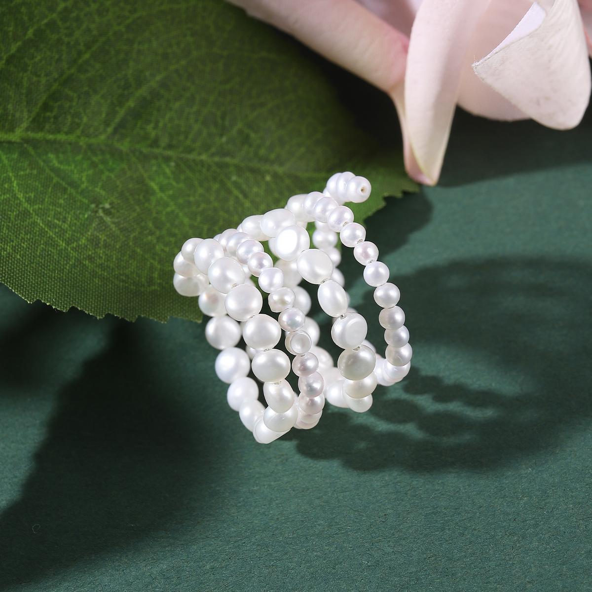 Süßwasserperlenringe Stapelbare elastische Fingerringe für Damen Geschenke Minimalistischer Ring Modeschmuck resizable gray