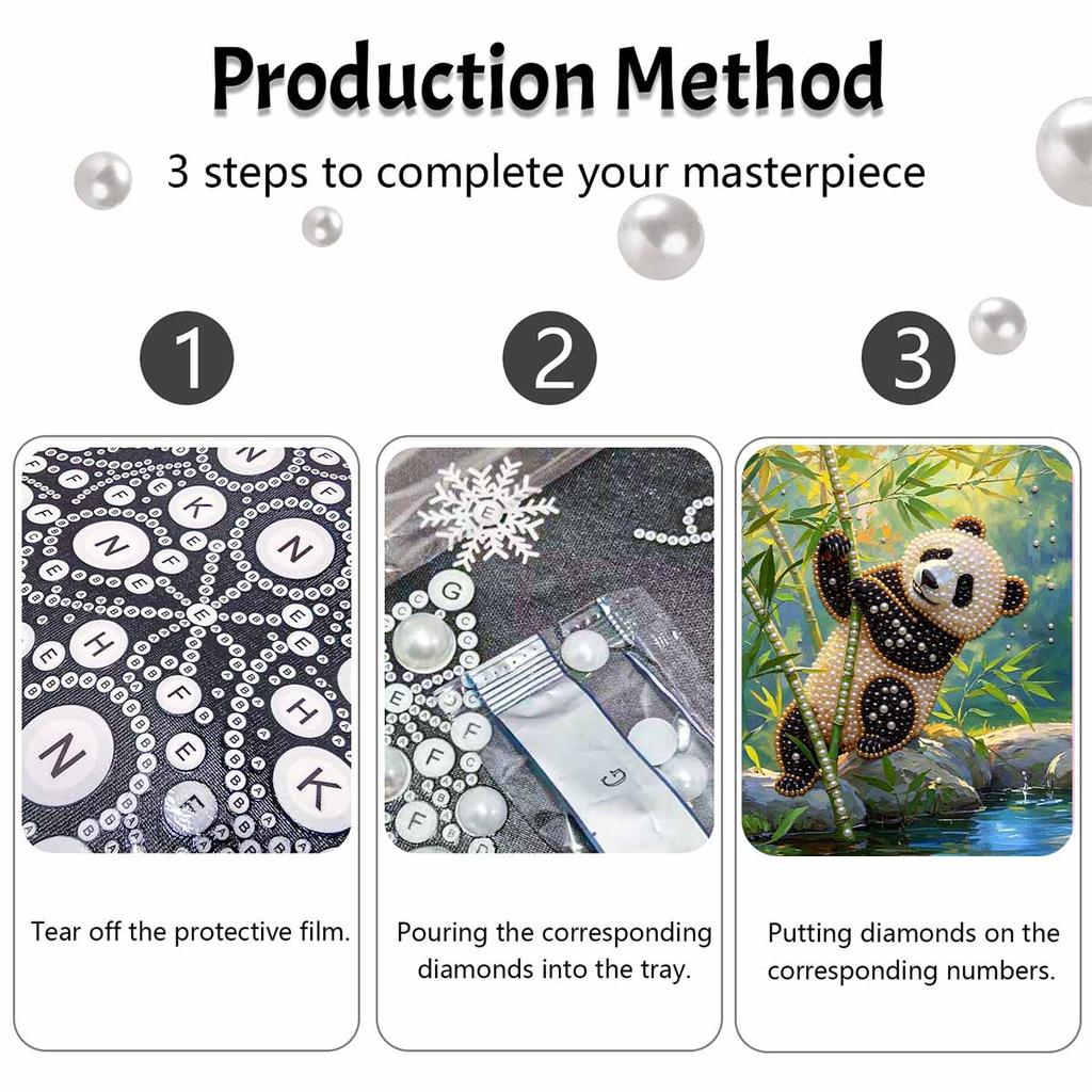 DIY Pearl Painting Canvas Panda Design Shiny 3D Bead Art Kit Creative Leisure Craft for Living Room Wall Decor