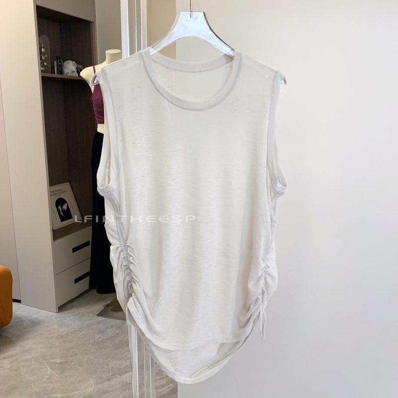 

Super Easy to Wear ~ Loose All-Match Sleeveless Drawstring Quick-Drying Vest Breathable Thin Meat Covering Cover up Fitness Yoga Top White (high quality In Stock) L