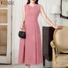 ZANZEA Womens Summer Casual V-Neck Solid Color Sleeveless Dress
