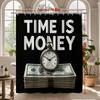 Time Is Money Shower Curtain Black Background Clock Stack Business Motivational Decor Waterproof Free Hooks Included Non-Toxic